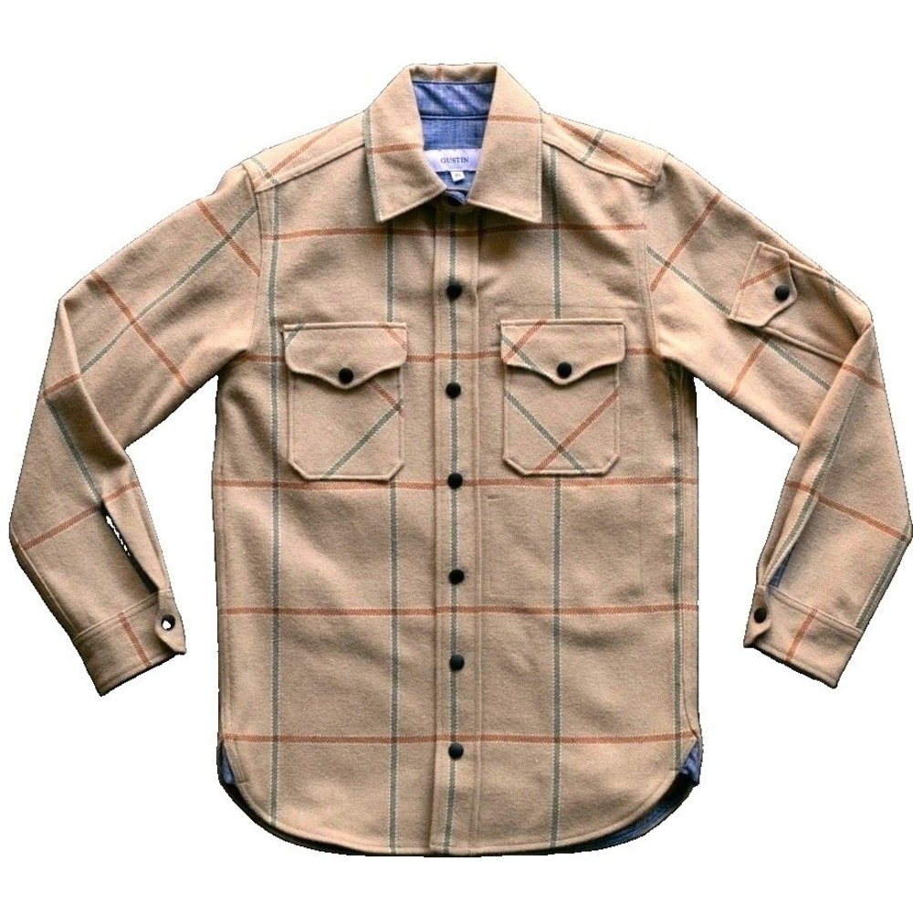 Gustin CPO Wool Shirt Jacket Men S Tan Plaid Military Heavyweight Chambray USA